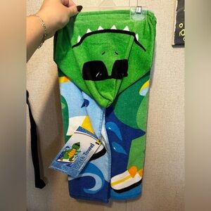 Green Dinosaur Hooded Beach Towel